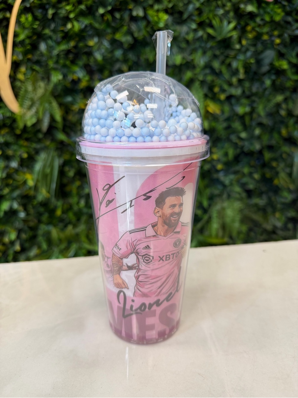 Lionel Messi Inter Miami Drinking Cup with Straw.